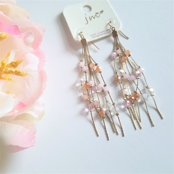 jm Jewelry - Gold And Pink Dangle Earrings jm Jewelry - Gold And Pink Dangle Earrings